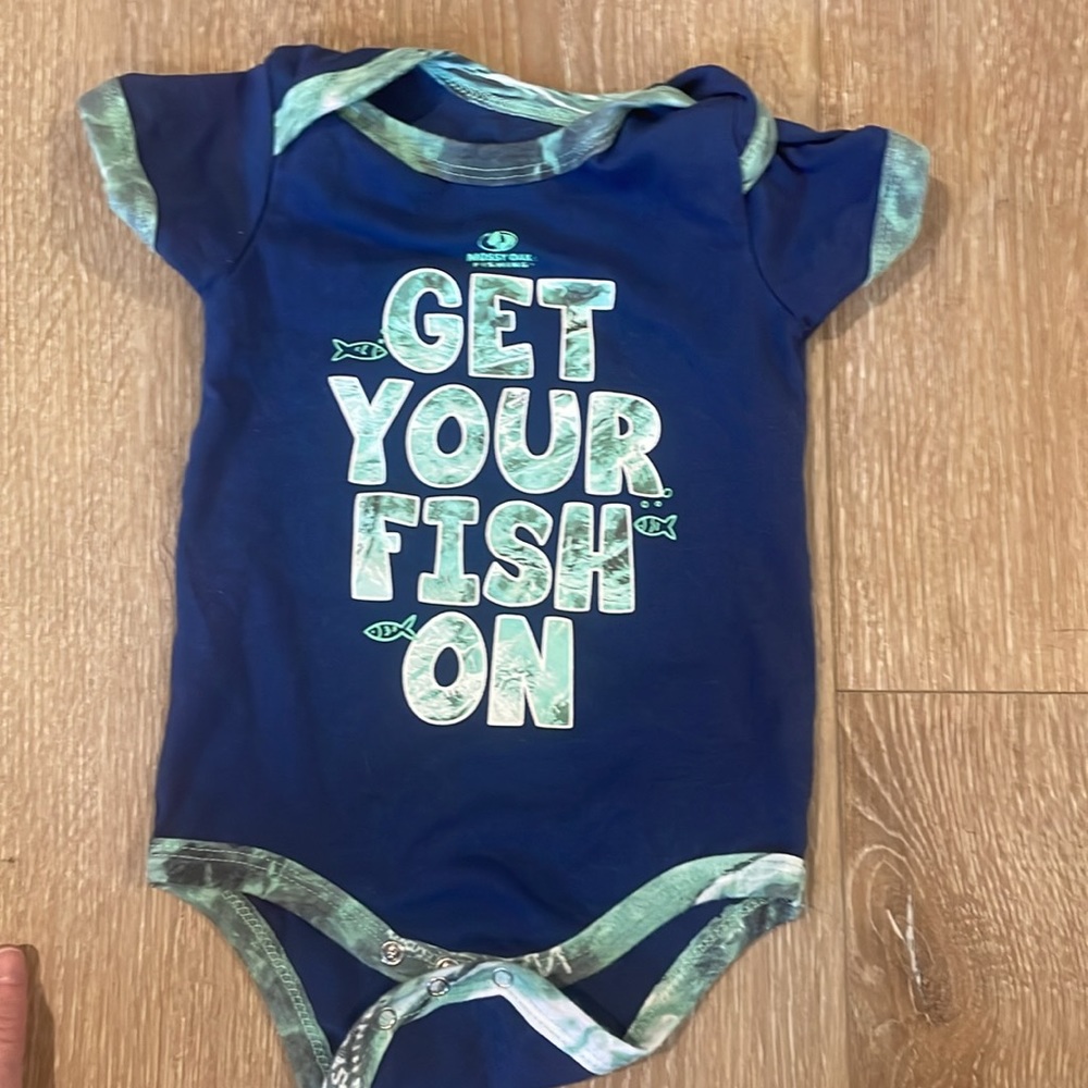 Two “fishing” onsies.. 6-9 months old